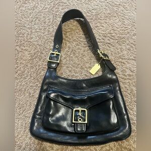 Vintage Coach 9340 Black Leather Hippie Flap Hobo Bag